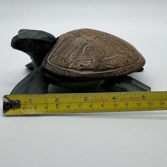 Vintage Hand Carved Wood Sea Turtle Trinket Box or Ashtray Removable Top - Picture 8 of 8